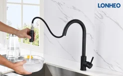 Lonheo Hochdruck Küchenarmatur Schwarz Mit Ausziehbarer Handbrause 2 Funktionen 360° Drehbarer Küchenmischer Aus Edelstahl -Garten- & Gewächshäuser Geschäft 8d959ca176e87ffe41cc8821159a9a4d