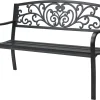 ECD Germany Gartenbank Mit Armlehnen & Rückenlehne Mit Muster, Schwarz, Aus Stahl Und Gusseisen, Wetterfeste Terrassenbank, Metallbank Für Garten Terrasse