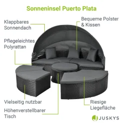 Juskys 2in1 XXL Polyrattan Sonneninsel & Sitzgruppe Puerto Plata – Set Mit Dach, Kissen, Tisch Und Hockern – Liegeinsel Lounge Wetterfest Garten -Garten- & Gewächshäuser Geschäft 8ddafd3a18b09f6744fafed4865a14df