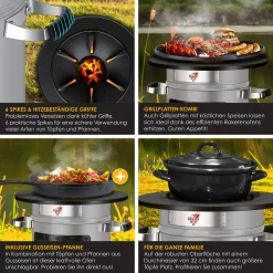 KESSER® Raketenofen Inkl. Grillpfanne Aus Gusseisen Mit Tragetasche Dutch Oven BBQ Rakete Holzofen Camping Campingkocher Campinggrill, Edelstahl, Farbe:Grau -Garten- & Gewächshäuser Geschäft 8ddd6d804491b93b207539e7fe9cfc85