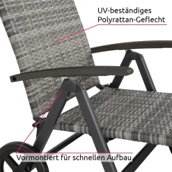 Tectake Rollliege Rattan Auckland Klappbar Mit Aluminiumgestell - Grau