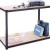 G-Rack Garage Workbench & Shelving: 90cm High X 120cm Wide X 60cm Deep | Heavy Duty Racking Shelves For Storage, Black 2 Tier (300KG Per Shelf), 600KG Capacity | For Workshop, Shed, Office | 5 Year Warranty