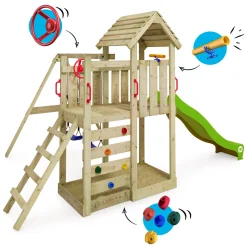WICKEY Spielturm Klettergerüst MultiFlyer Holzdach Mit Schaukel & Rutsche, Kletterturm Mit Holzdach, Sandkasten, Leiter & Spiel-Zubehör - Apfelgrün 12 WICKEY Spielturm Klettergerüst MultiFlyer Holzdach Mit Schaukel & Rutsche, Kletterturm Mit Holzdach, Sandkasten, Leiter & Spiel-Zubehör - Apfelgrün -Garten- & Gewächshäuser Geschäft 8e0d6100091a4170cda176c1bf0290c3