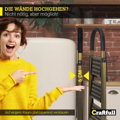 Craftfull Stehleiter CF-134A Champagner Edition Klappleiter 3 Stufen, Gummierte Standfüße, Alu Leiter Aluminiumleiter Aluleiter Mehrzweckleiter Multifunktionsleiter Haushaltsleiter Leiter -Garten- & Gewächshäuser Geschäft 8e47429be128ecfaf6672d8606523d21 1