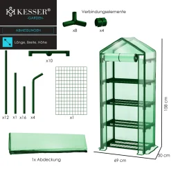 KESSER® Premium Foliengewächshaus Gewächshaus Mit 4 Etagen - 69 X 50 X 158 Cm Treibhaus Mit 4 Regalen - Platzsparend, Hochwertiges Anzuchthaus Garten Balkon Stabil & Einfach Zu Montieren, Farbe:Grün, Größe:4 Etagen -Garten- & Gewächshäuser Geschäft 8e616669224bf52c90b9b52b8abcf3d9