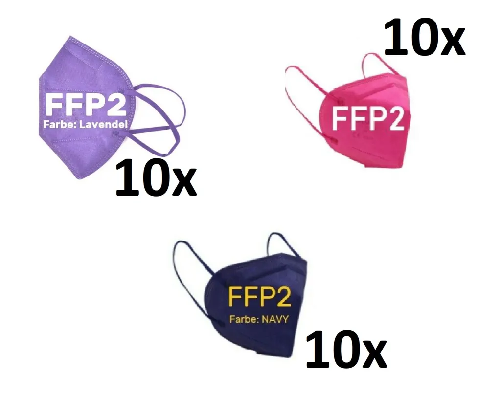 Wenzhou Jiada Technology Co., Ltd. 30x Stück FFP2 Masken Atemschutz Mundschutz (10x) PINK, (10x) LAVENDEL, (10x) NAVY 1 Wenzhou Jiada Technology Co., Ltd. 30x Stück FFP2 Masken Atemschutz Mundschutz (10x) PINK, (10x) LAVENDEL, (10x) NAVY