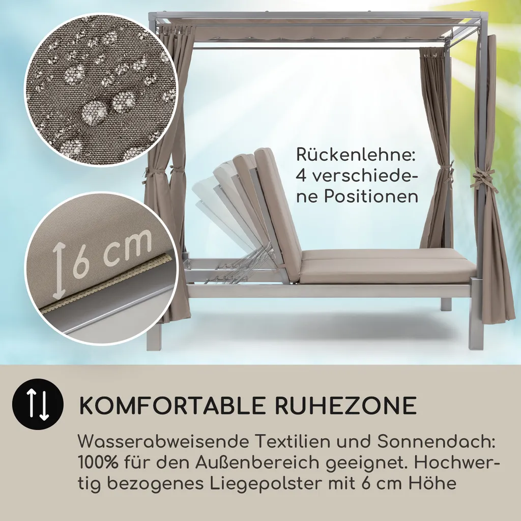 Blumfeldt Sonnenliegen Für 2 Personen, Liege Für Den Garten & Terrasse, Große Sonneninsel Outdoor, Doppelliege Mit Verstellbarer Rückenlehne, Sonnenliege Mit Dach, Liegeinsel Wasserfest, Garten Möbel 2 Blumfeldt Sonnenliegen Für 2 Personen, Liege Für Den Garten & Terrasse, Große Sonneninsel Outdoor, Doppelliege Mit Verstellbarer Rückenlehne, Sonnenliege Mit Dach, Liegeinsel Wasserfest, Garten Möbel – Bild 2