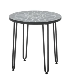 Dehner Beistelltisch Madeleine, Mit Mosaik, Ø 45 Cm, Höhe 45 Cm, Stahl/Zement/Stein, Galvanisiert Und Pulver-beschichtet, Dunkelgrau