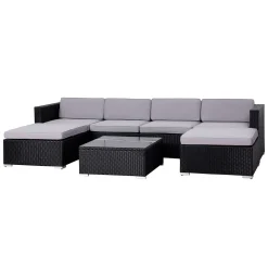 SVITA Poly Rattan Lounge Schwarz Lugano Gartenset Gartenmöbel
