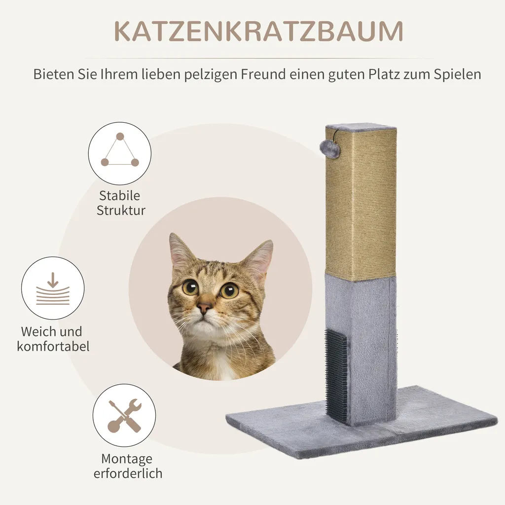 PawHut Kratzstamm Für Katzen Kratzsäule 79H Cm Katzenbaum Mit Juteseil Katzenkratzbaum Kratzbaum Spielbaum Inklusive Spielzeug Plüsch Grau 3 PawHut Kratzstamm Für Katzen Kratzsäule 79H Cm Katzenbaum Mit Juteseil Katzenkratzbaum Kratzbaum Spielbaum Inklusive Spielzeug Plüsch Grau – Bild 3