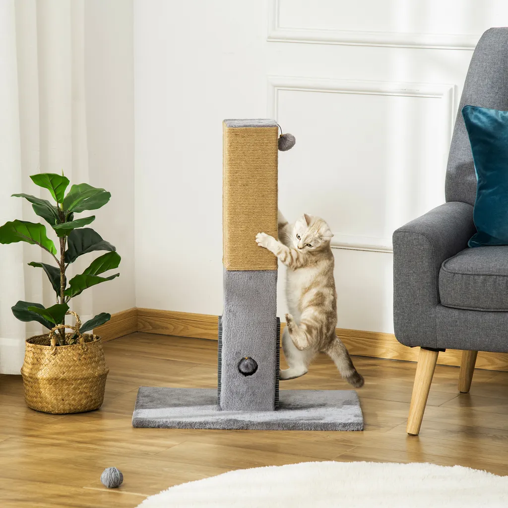PawHut Kratzstamm Für Katzen Kratzsäule 79H Cm Katzenbaum Mit Juteseil Katzenkratzbaum Kratzbaum Spielbaum Inklusive Spielzeug Plüsch Grau 2 PawHut Kratzstamm Für Katzen Kratzsäule 79H Cm Katzenbaum Mit Juteseil Katzenkratzbaum Kratzbaum Spielbaum Inklusive Spielzeug Plüsch Grau – Bild 2