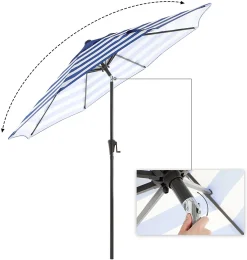 SONGMICS Sonnenschirm, Ø 290 Cm, Sonnenschutz, 8 Schirmrippen, UV-Schutz Bis UPF 50+, Knickbar, Mit Kurbel, Ohne Ständer, Outdoor, Garten, Balkon, Terrasse, Blau-weiß Gestreift GPU010Q01 -Garten- & Gewächshäuser Geschäft 8f3abda1111251e4cf7109cf8d73fd9e