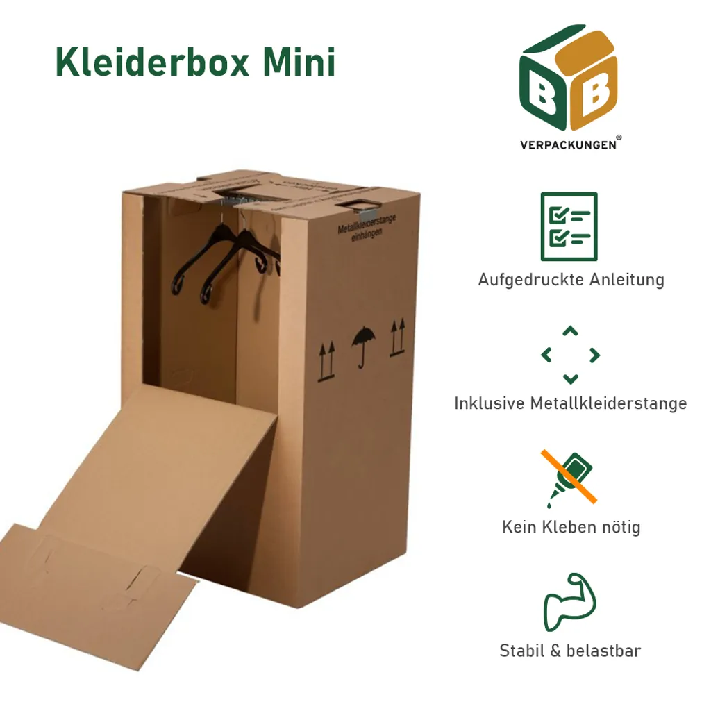 4 X Kleiderbox Mini 40 Kg Traglast Stabiler Kleiderkarton Mit Kleiderstange 2-wellig Umzugskarton Textilkarton BB-Verpackungen 1 4 X Kleiderbox Mini 40 Kg Traglast Stabiler Kleiderkarton Mit Kleiderstange 2-wellig Umzugskarton Textilkarton BB-Verpackungen