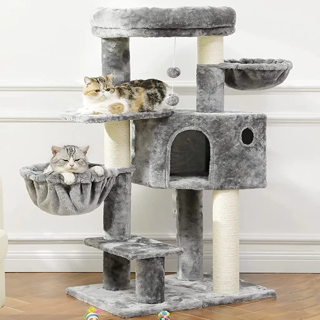 Pecute Kratzbaum Mit Extra Dicke Stämme, Katzenbaum 120cm Mit Große Aussichtsplattform, Verstellbar Grundplatte, Liegemulde (Hellgrau+Weiß Sisalstämme) 1 Pecute Kratzbaum Mit Extra Dicke Stämme, Katzenbaum 120cm Mit Große Aussichtsplattform, Verstellbar Grundplatte, Liegemulde (Hellgrau+Weiß Sisalstämme)