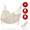 KESSER® Hängematte 300kg Belastbar 320x150cm Max. Belastbarkeit 300 Kg , 1-2 Personen , Atmungsaktiv Fransen Wetterfest Camping Garten Tuchhängematte Mehrpersonen, Farbe:Beige