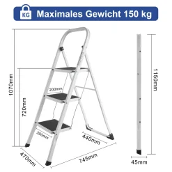 Meykoers Klapptritt Trittleiter 3 Stufen Eisen Stehleiter Mit Tragegriff, Mit Rutschfester Gummimatte Haushaltsleiter, Bis 150 Kg Belastbar -Garten- & Gewächshäuser Geschäft 8ff3ce46b6d9b46a14f56c2488abd218