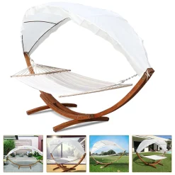 Clanmacy Hängematten Mit Gestell Holz+Dach Hänggematte Hänggemattengestell Hammock Bis 200kg Outdoor 2 Personen