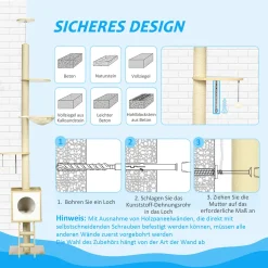 PawHut Kratzbaum, Katzenkratzbaum Deckenhoch, 240-260 Cm, Kletterbaum Mit Katzenhaus, Jute-Seilpfosten, Hängematte, Katzenleiter, Spielball, Katzenbaum, Katzenmöbel, Kippschutz, Hellbraun+Beige -Garten- & Gewächshäuser Geschäft 901be3e87353887aa5f76b534fa04d6a