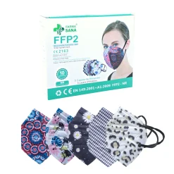Anhui Lekang Sanitary Materials Co. LTD Media Sanex Mascarilla FFP2 NR Atemschutzmaske Muster Bunt 10er Set Casual Kollektion Deutscher Händler