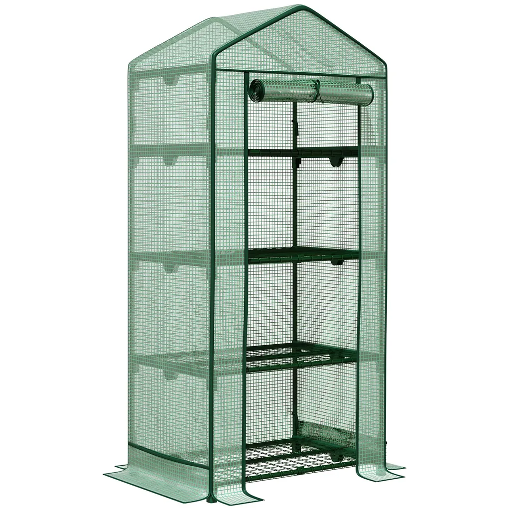 Outsunny Mini-Gewächshaus Anzuchtgewächshaus Mit Folienabdeckung Und 4 Regalböden Regale Rolltür Gemüsebeet Grün 69 X 49 X 158 Cm 1 Outsunny Mini-Gewächshaus Anzuchtgewächshaus Mit Folienabdeckung Und 4 Regalböden Regale Rolltür Gemüsebeet Grün 69 X 49 X 158 Cm