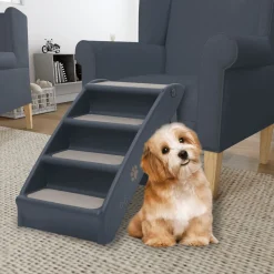 VidaXL Hundetreppe Mit 4 Stufen Klappbar Dunkelgrau