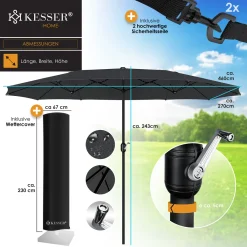 KESSER® Sonnenschirm Doppelsonnenschirm Inkl. Abdeckung + Windsicherung | Gartenschirm | Marktschirm | Terrassenschirm Mit Handkurbel | Oval | Aluminium | UV-beständig | Wasserabweisend, Farbe:Anthrazit -Garten- & Gewächshäuser Geschäft 90cdf64220b2139e4a3d599da4ce53c8