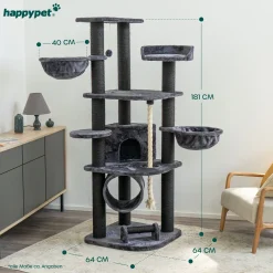 Happypet® Kratzbaum Für Katzen Groß 181 Cm Hoch CAT021 Kletterbaum Katzenbaum, Stabile Extra Dicke Sisal-Säulen Ca. 11cm, Haus Spieltunnel, Große Liegemulden (Belastbarkeit 15 Kg), Tau Kratzrolle ANTHRAZIT -Garten- & Gewächshäuser Geschäft 90e59f696694f47d53262033474bc729