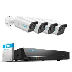 Reolink 4K Überwachungskamera Aussen Set, Videoüberwachung Mit 4X 8MP PoE IP Kamera, 8 Kanale Und 2TB HDD NVR Für 24/7 Aufnahme Innen Outdoor, Personenerkennung Und Fahrzeugerkennung, IP66, RLK8-800B4-A