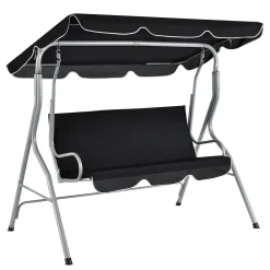 Juskys Hollywoodschaukel 3-Sitzer Mit Dach & Sitzauflage – Gartenschaukel 200 Kg Belastbar – Schaukelbank Für Garten & Terrasse - Schwarz
