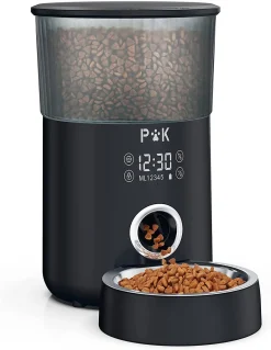PUPPY KITTY 4L Touchscreen Automatischer Futterautomat Für Katze Und Hund, Timer Futterspender Mit 1-5 Mahlzeiten, Mit Benutzerdefinierter Abgabeton, Portionskontrolle, Edelstahlschale, Schwarz
