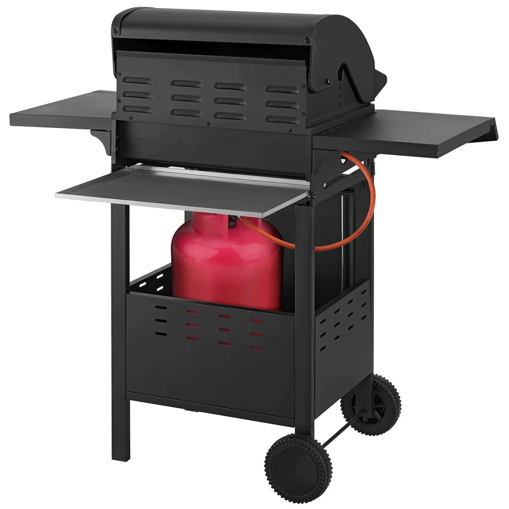 Juskys BBQ Gasgrill Louisiana 8,1 KW Mit 3 Brenner, Grillrost, Deckel Mit Thermometer, Warmhalterost & Seitenablagen – Grillwagen Mit Stahl Korpus 13 Juskys BBQ Gasgrill Louisiana 8,1 KW Mit 3 Brenner, Grillrost, Deckel Mit Thermometer, Warmhalterost & Seitenablagen – Grillwagen Mit Stahl Korpus – Bild 13