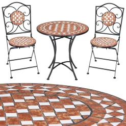 Deuba Mosaik Sitzgruppe 3 Teilig Set Metall 60 Cm 2 Stühle Klappbar Garten Balkon Terrasse Tisch Gartenmöbel Balkonmöbel