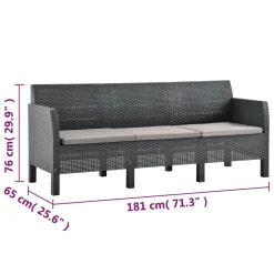 VidaXL 3-Sitzer Gartensofa Mit Kissen Anthrazit PP Rattan -Garten- & Gewächshäuser Geschäft 91602236d6d3a23f6661fd7b8cbeb00e