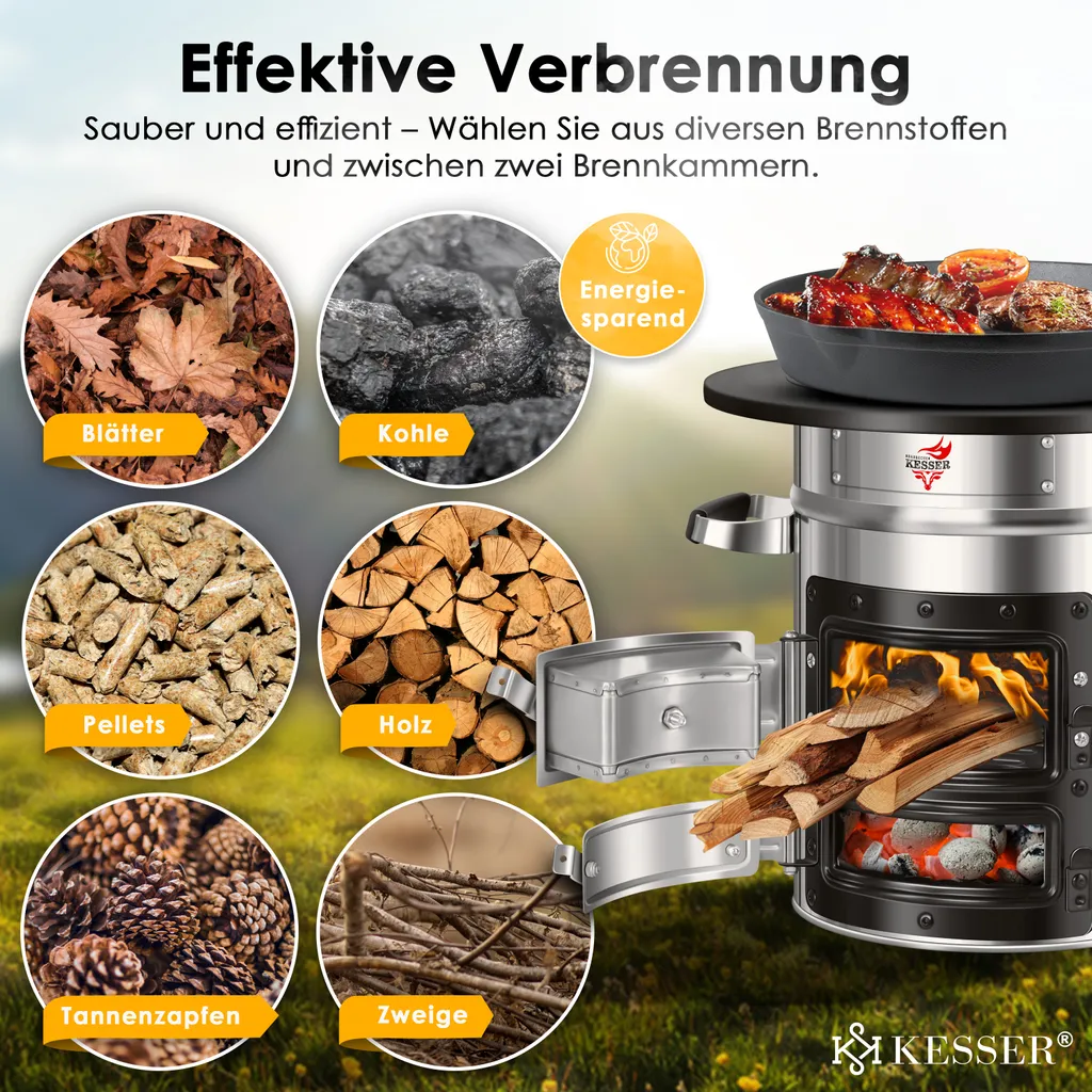 KESSER® Raketenofen Inkl. Grillpfanne Aus Gusseisen Mit Tragetasche Dutch Oven BBQ Rakete Holzofen Camping Campingkocher Campinggrill, Edelstahl, Farbe:Silber 6 KESSER® Raketenofen Inkl. Grillpfanne Aus Gusseisen Mit Tragetasche Dutch Oven BBQ Rakete Holzofen Camping Campingkocher Campinggrill, Edelstahl, Farbe:Silber – Bild 6