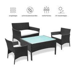 Wolketon Gartenmoebel Set Poly Rattan Balkonmoebel Sitzgruppe Schwarz Langlebig Lounge Set Mit 2-er Sofa, Singlestuehle, Tisch Und Sitzkissen¡­