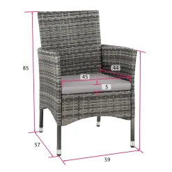 Tectake 2 Rattansessel Inkl. 4 Sitzbezüge - Grau/hellgrau