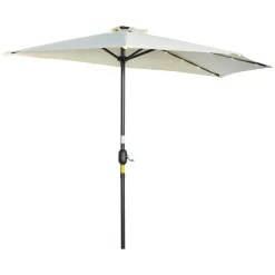 Outsunny Sonnenschirm, 270 X 240 Cm Halbshirm, Balkonschirm Mit LED, Halbrunder Terrassenschirm Mit Handkurbe, Solarpaneel, Für Garten, Metall, Beige