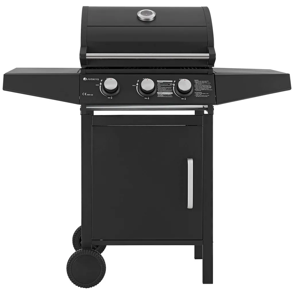 Juskys BBQ Gasgrill Louisiana 8,1 KW Mit 3 Brenner, Grillrost, Deckel Mit Thermometer, Warmhalterost & Seitenablagen – Grillwagen Mit Stahl Korpus 11 Juskys BBQ Gasgrill Louisiana 8,1 KW Mit 3 Brenner, Grillrost, Deckel Mit Thermometer, Warmhalterost & Seitenablagen – Grillwagen Mit Stahl Korpus – Bild 11