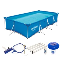 Bestway Steel Pro Framepool 400 X 211 Cm Mit Reinigungset (bundle) - Stahlrahmen Schwimmbecken Mit 7-teilige Pflegeset - Blau