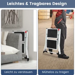 COSTWAY Klapptritt Mit 2 Stufen, Trittleiter Klappbar, 20 Cm Breit, Bis 150 Kg Belastbar, Klappleiter Mit Tragegriff & Anti-Rutsch-Pedal, Haushaltsleiter Für Zuhause Büro Garage, Metall, Weiß -Garten- & Gewächshäuser Geschäft 9319bc71e0897c676180a2f04d876979