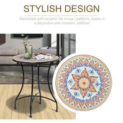 Outsunny Gartentisch Mosaiktisch Rund Bistrotisch Beistelltisch Mit Mosaikplatte Keramik Metall Rot+Blau+Weiß Ø60 Cm -Garten- & Gewächshäuser Geschäft 93391c0ffd3e7f3891dab4f9dc9b7cee