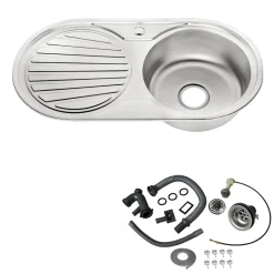 Mucola Edelstahlspüle Einbauspüle Spülbecken Spüle Küchenspüle Edelstahl Kücke Eckig Runde Edelstahlspüle Rechts + Ablage + XXL Zubehör Paket