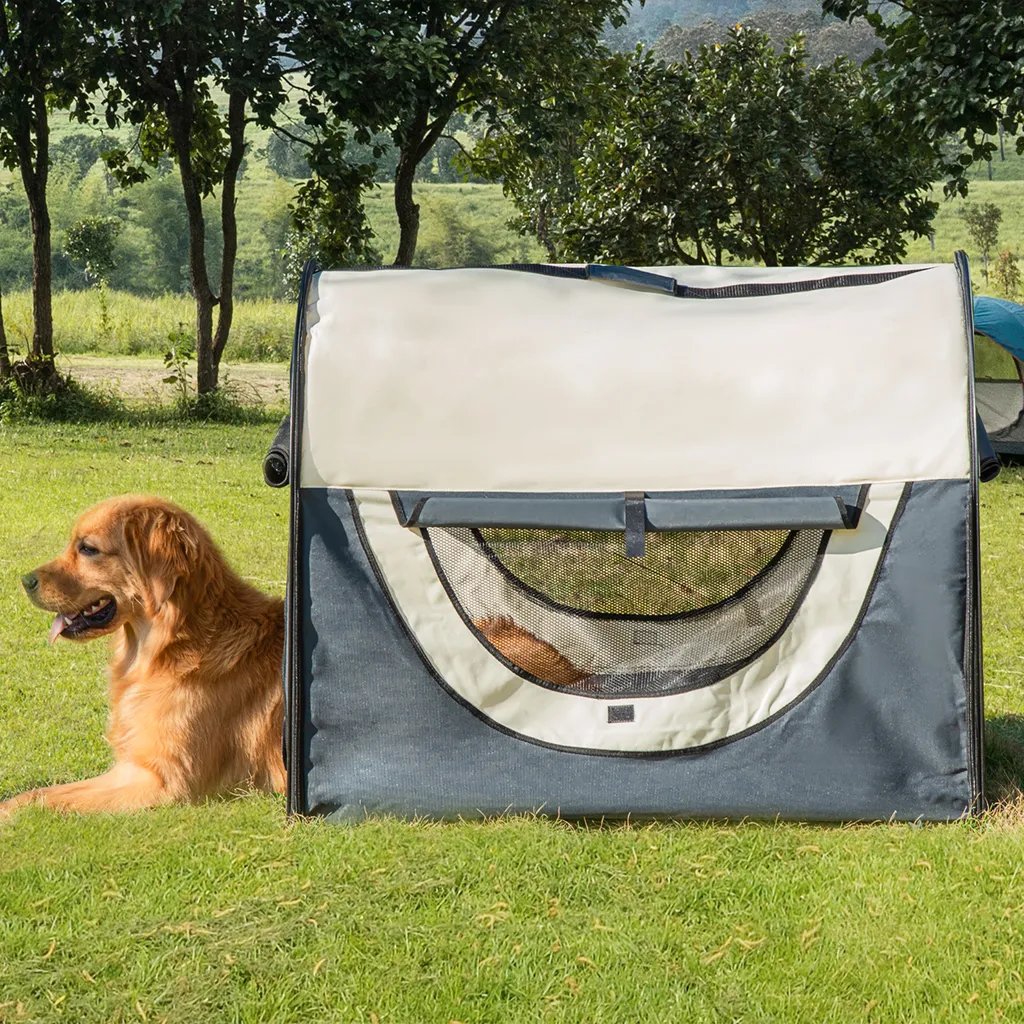 PawHut Hundebox Faltbare Hundetransportbox Transportbox Für Haustier Katzen Dunkelgrau 97 X 71 X 76 Cm 2 PawHut Hundebox Faltbare Hundetransportbox Transportbox Für Haustier Katzen Dunkelgrau 97 X 71 X 76 Cm – Bild 2