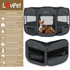 LOVPET® Welpenlaufstall Tierlaufstall Faltbar Für Kleintiere Hunde, Katzen Inkl. Hundenapf Hundelaufstall Freigehege Oxfordgewebe Pop-up System Indoor & Outdoor, Farbe:Anthrazit / Schwarz -Garten- & Gewächshäuser Geschäft 939a731ccbc4b3a103d9710e69dea725