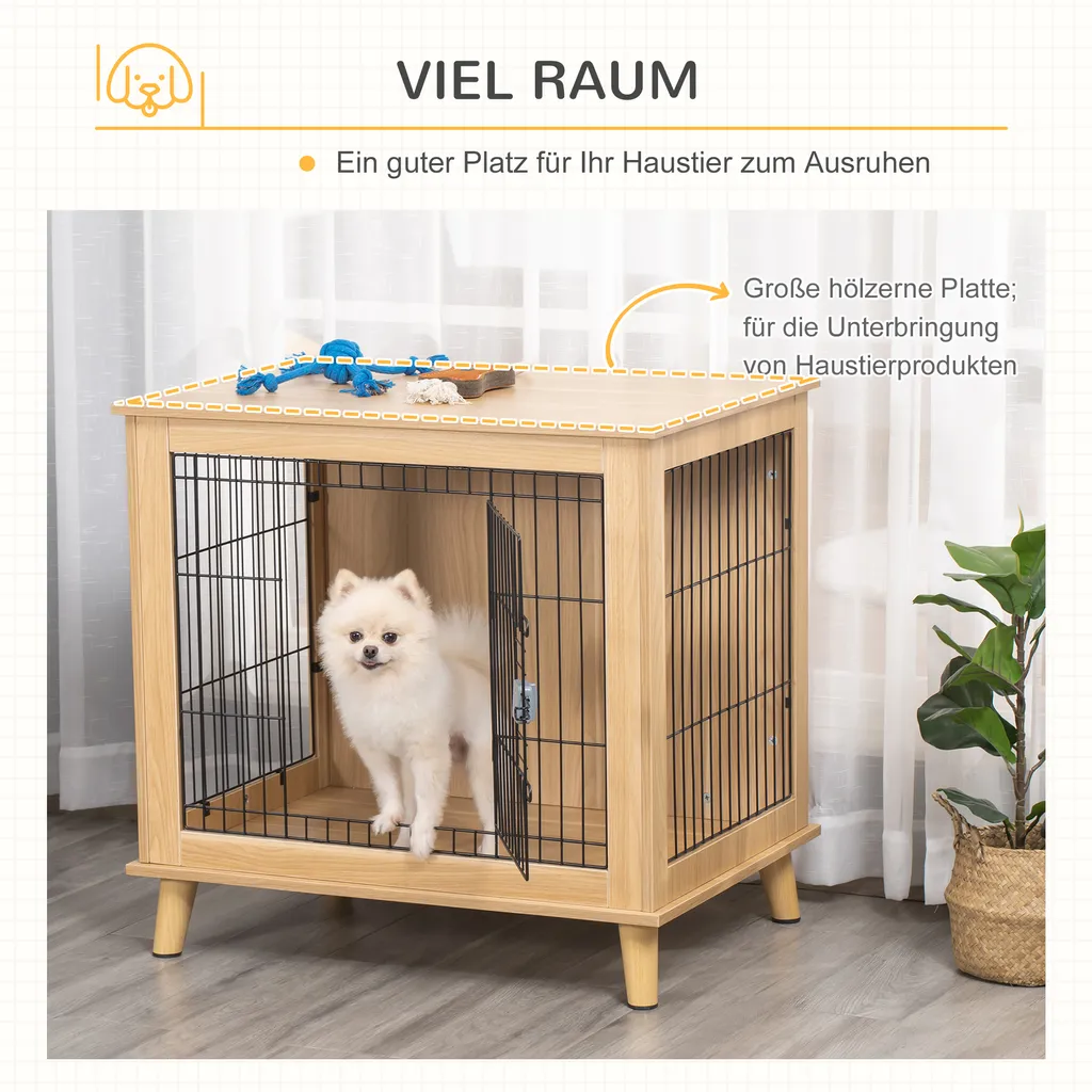 PawHut Hundekäfig Aus Holz Transportbox Mit Tischoberfläche Erhöhtes Design Hundebox Transportkäfig Innen Zuhause Tierkäfig Haustier Natur 81 X 58,5 X 76 Cm 5 PawHut Hundekäfig Aus Holz Transportbox Mit Tischoberfläche Erhöhtes Design Hundebox Transportkäfig Innen Zuhause Tierkäfig Haustier Natur 81 X 58,5 X 76 Cm – Bild 5