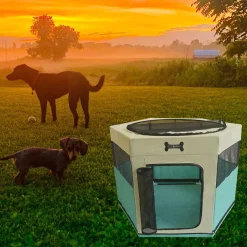 Mucola Welpenlaufstall Welpenauslauf Tierlaufstall 73x73x43 CM Türkis Beige Faltbar Freilaufgehege Hund Katze Kleintiere Hasen Haustier -Garten- & Gewächshäuser Geschäft 941fdd3f0ae9394baeaa0eb13802ac5e