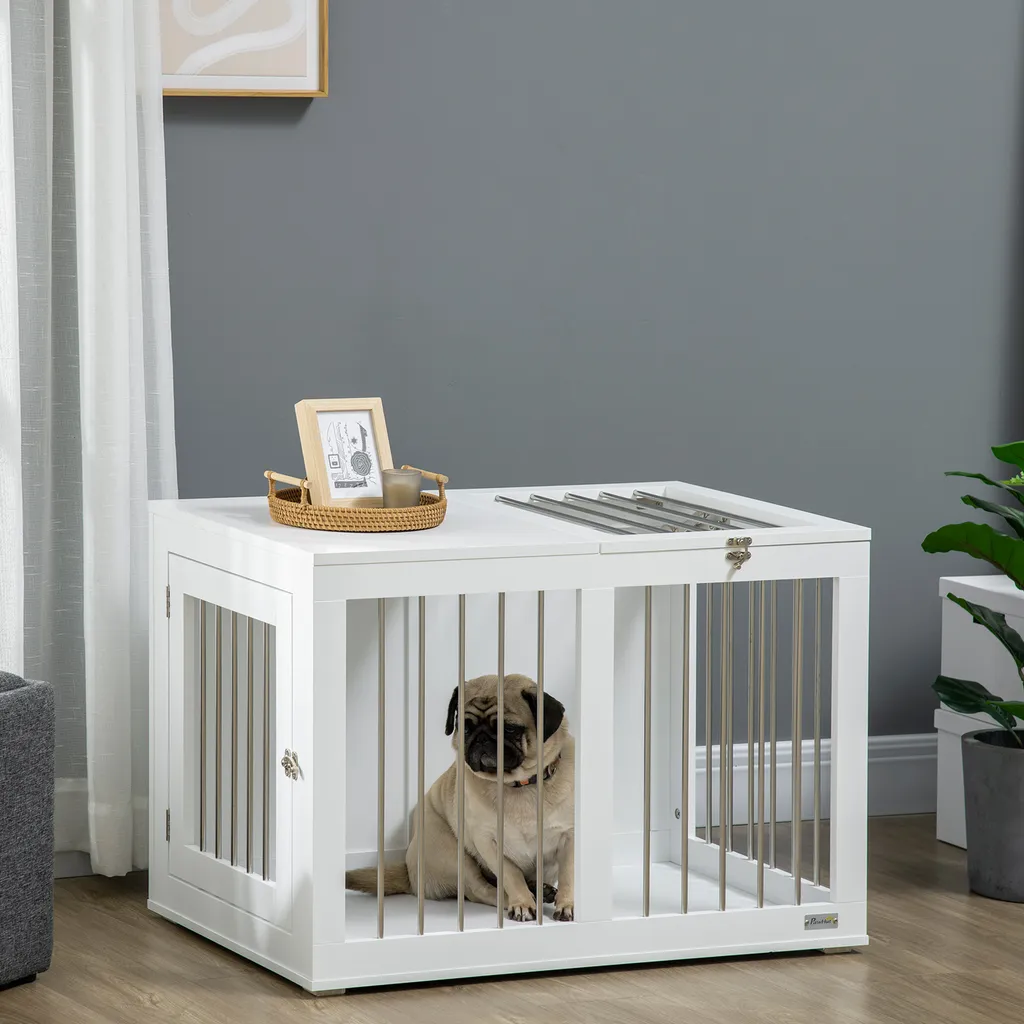 PawHut Hundekäfig, Hundehütte Mit Tischplatte, Haustierkäfig Für Mittelgroße Hunde, Hundebox Mit Türen, Hundehaus, Beistelltisch, Transportkäfig, Weiß, 80 X 50 X 56,5 Cm 2 PawHut Hundekäfig, Hundehütte Mit Tischplatte, Haustierkäfig Für Mittelgroße Hunde, Hundebox Mit Türen, Hundehaus, Beistelltisch, Transportkäfig, Weiß, 80 X 50 X 56,5 Cm – Bild 2