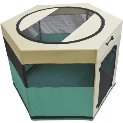 Mucola Welpenlaufstall Welpenauslauf Tierlaufstall 73x73x43 CM Türkis Beige Faltbar Freilaufgehege Hund Katze Kleintiere Hasen Haustier