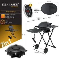 KESSER® Elektrischer Elektrogrill 2in1 Tischgrill - Standgrill Mit Deckel Und Standfuß | Max. 2400 Watt | Faltbar | Thermometer | Antihaftbeschichtung | Grillplatte Abstelltische | 2 Räder | , Farbe:Schwarz -Garten- & Gewächshäuser Geschäft 947c86bf89a2355638125a1baf85d8de