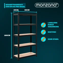 MONZANA® Schwerlastregal Kellerregal Steckregal Werkstattregal Lagerregal Regal, Model:2x 5 Böden - 180x90x40cm - Schwarz -Garten- & Gewächshäuser Geschäft 9489edc58119625ca740e0923ee43ec0